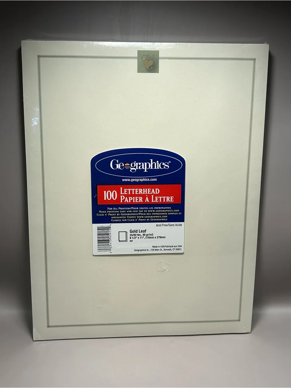Geographics 100 Letterhead Paper - Cream with Gold Leaf
